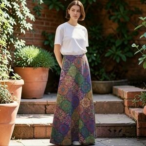 Vintage colorful embroide patterned Womens skirt quilted tapestry abstract skirt